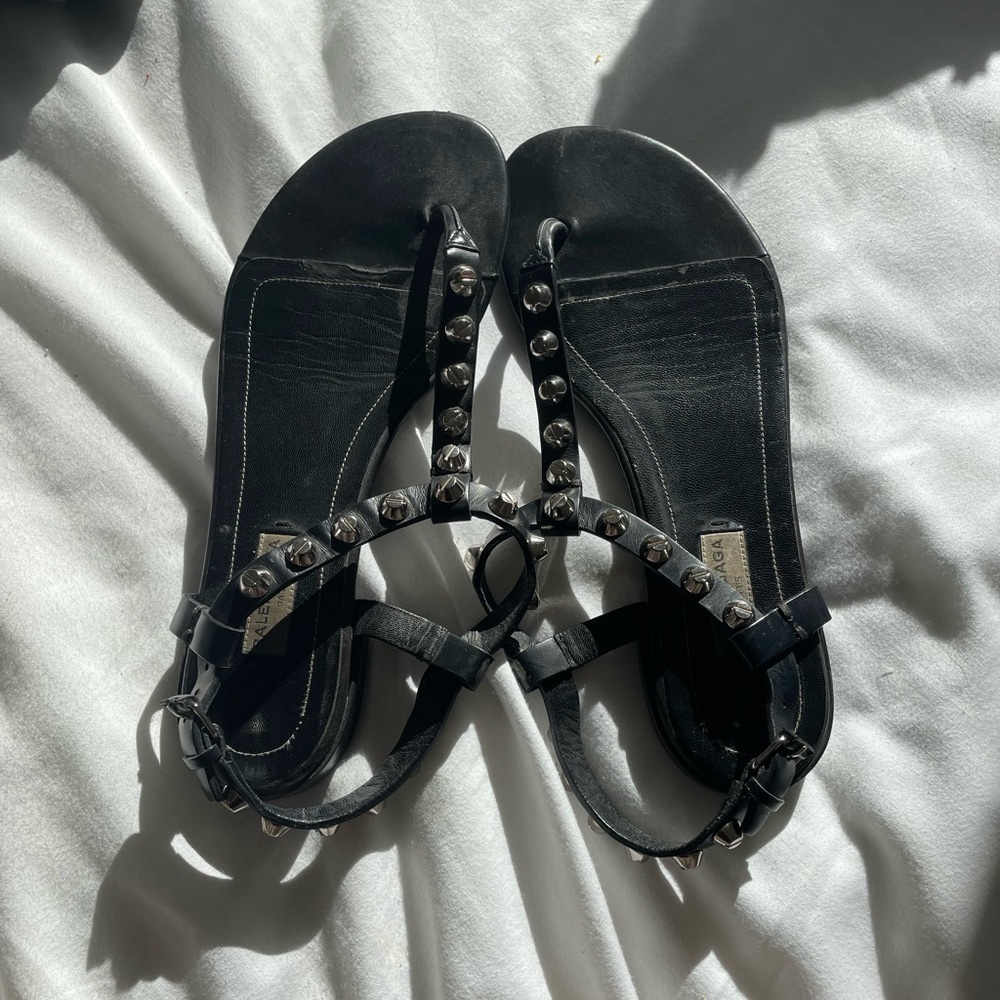 Balenciaga black leather studded sandals